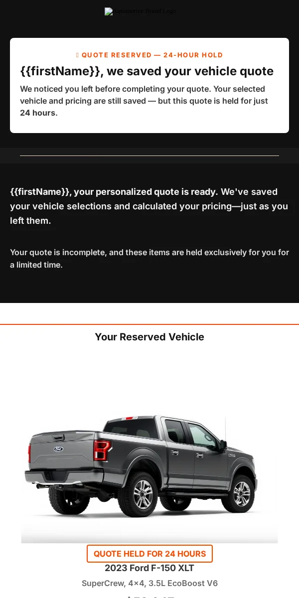 Abandoned Cart Email Template for Automotive