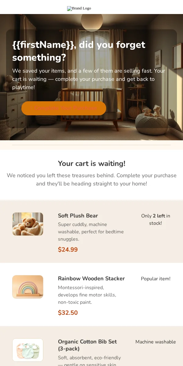 Abandoned Cart Email Template for Baby Kids