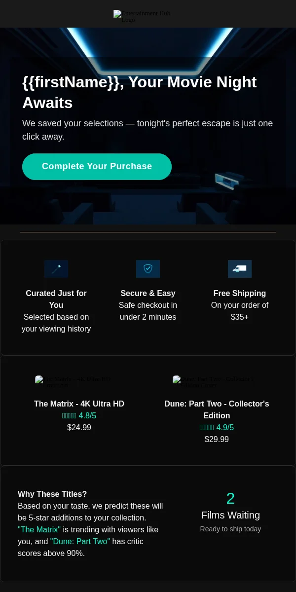 Abandoned Cart Email Template for Entertainment Media