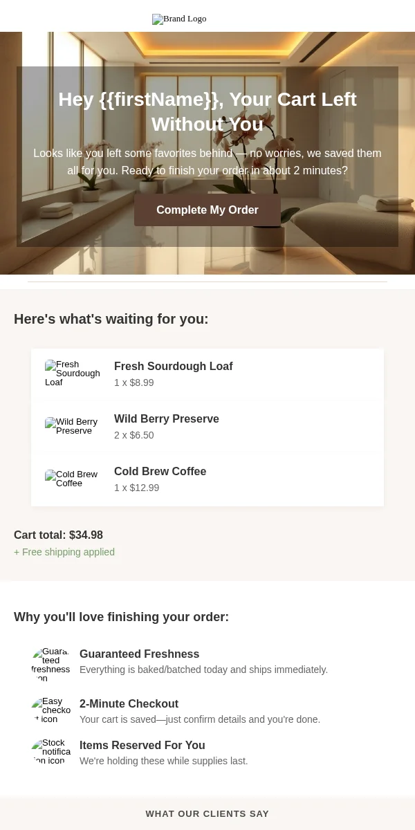 Abandoned Cart Email Template for Food Beverage