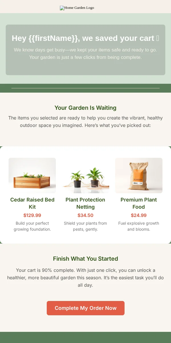 Abandoned Cart Email Template for Home Garden
