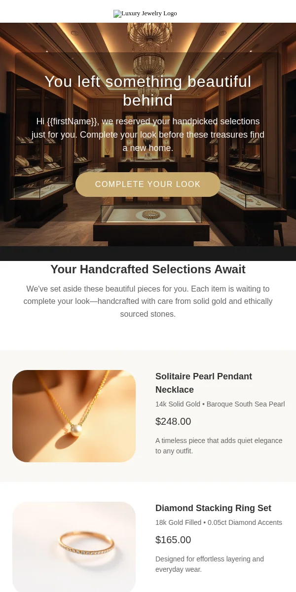 Abandoned Cart Email Template for Jewelry Accessories