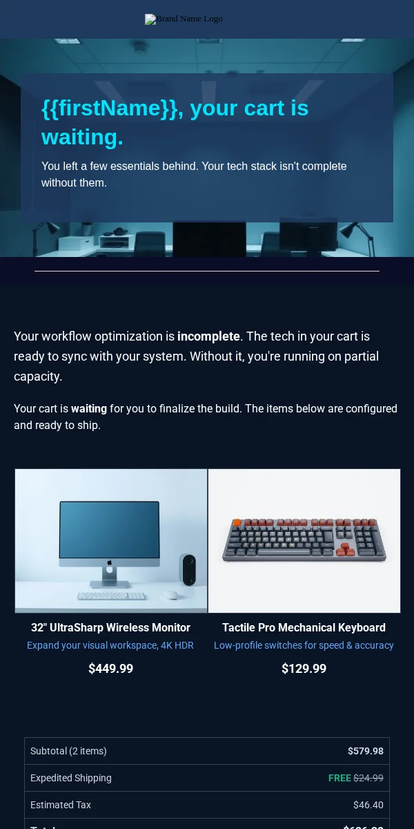 Abandoned Cart Email Template for Technology