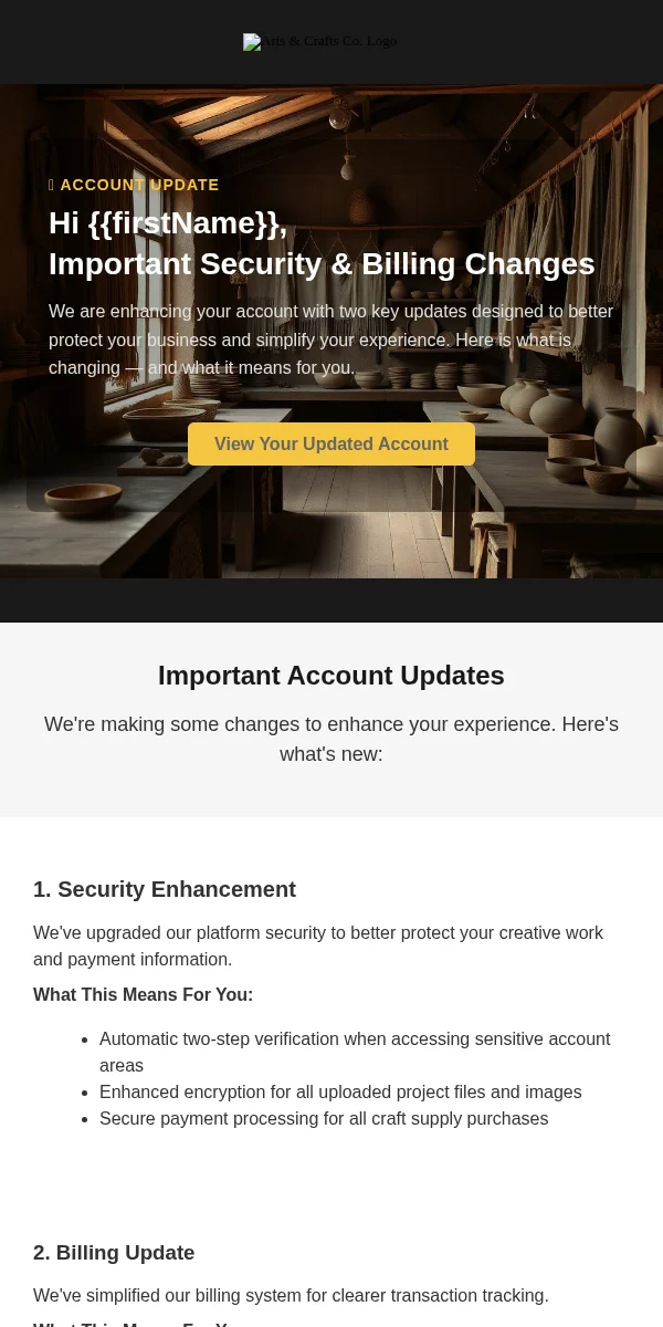Account Update Email Template for Arts Crafts