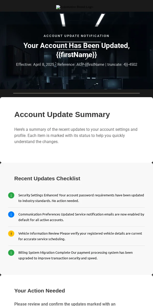 Account Update Email Template for Automotive