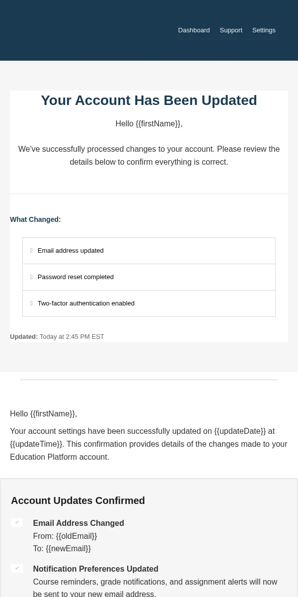 Account Update Email Template for Education