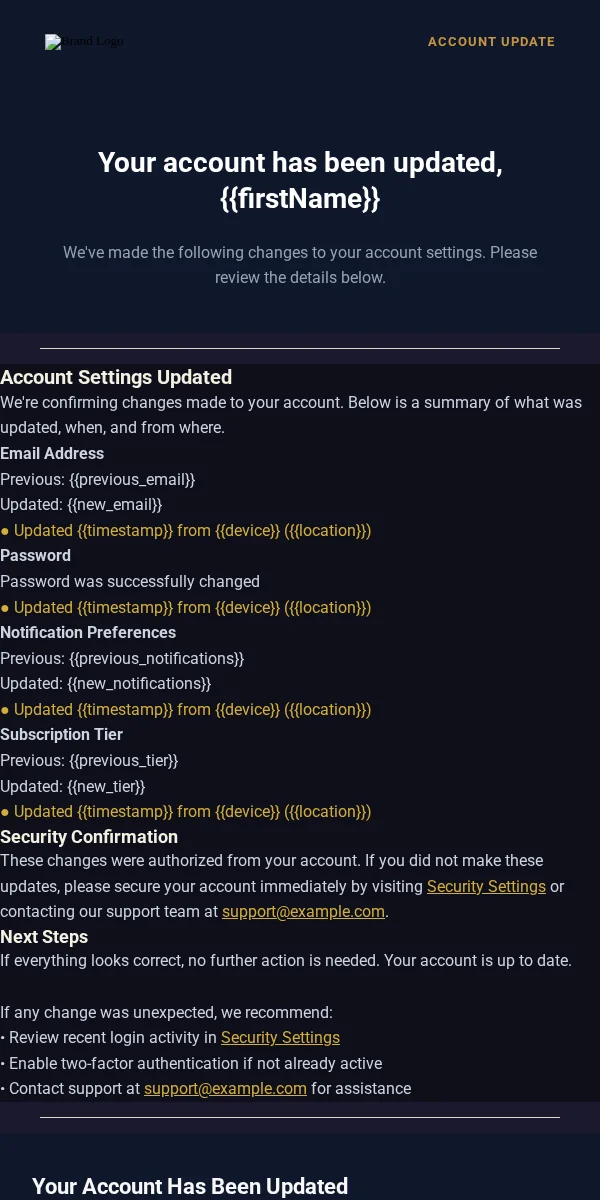 Account Update Email Template for Entertainment Media