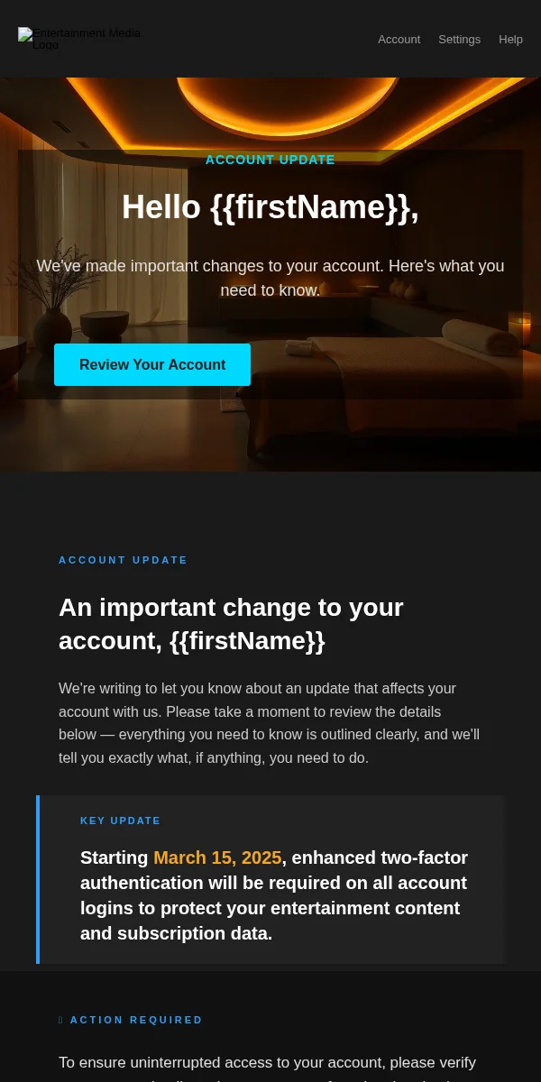 Account Update Email Template for Entertainment Media