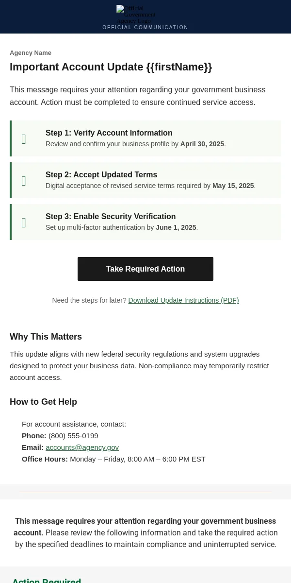 Account Update Email Template for Government Public