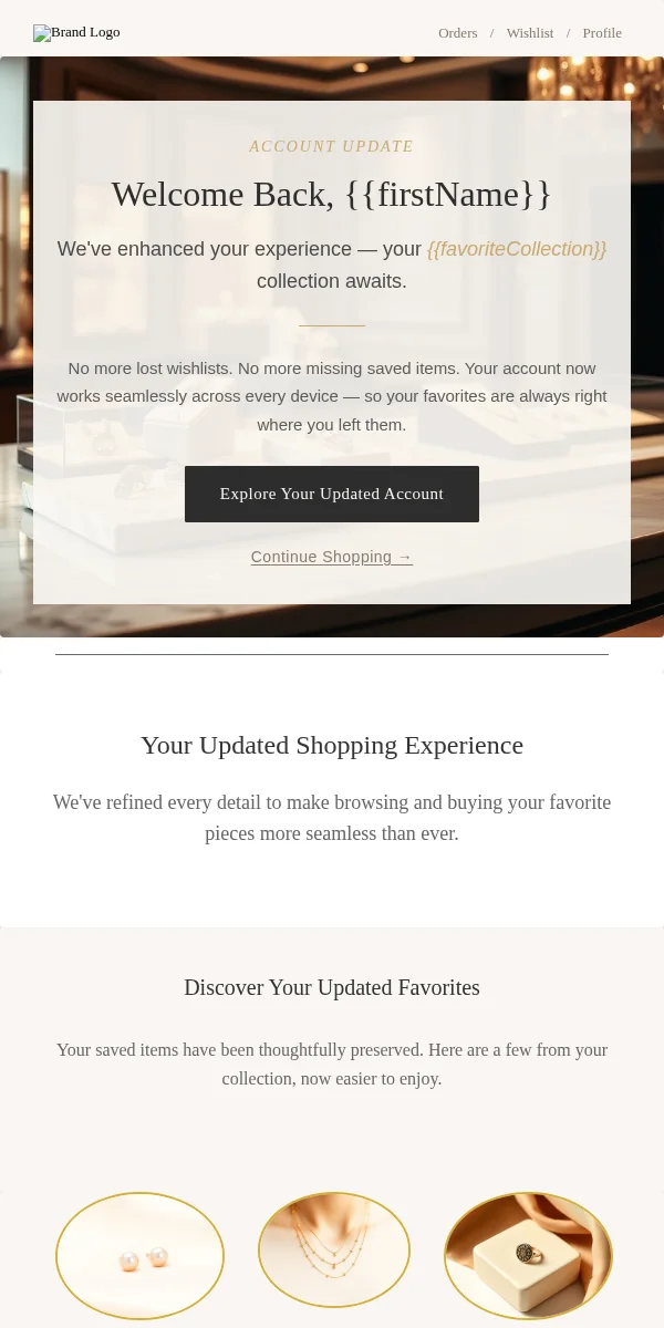 Account Update Email Template for Jewelry Accessories
