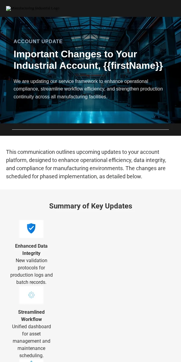 Account Update Email Template for Manufacturing Industrial