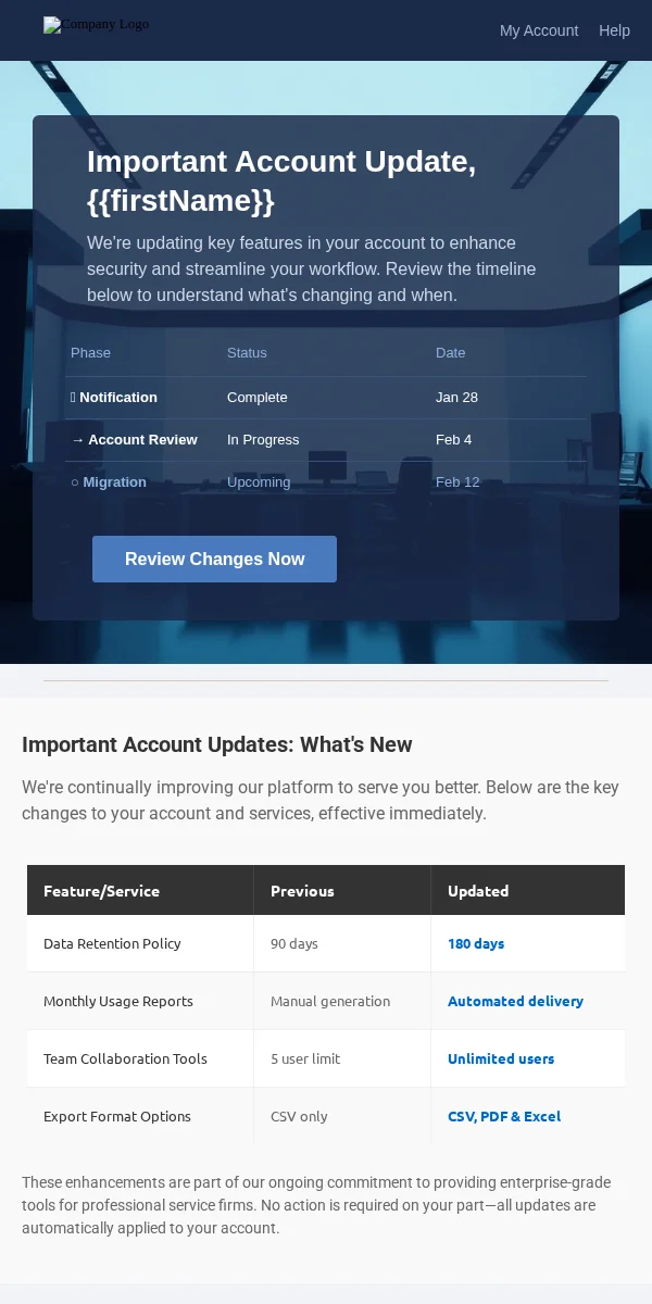 Account Update Email Template for Professional Services