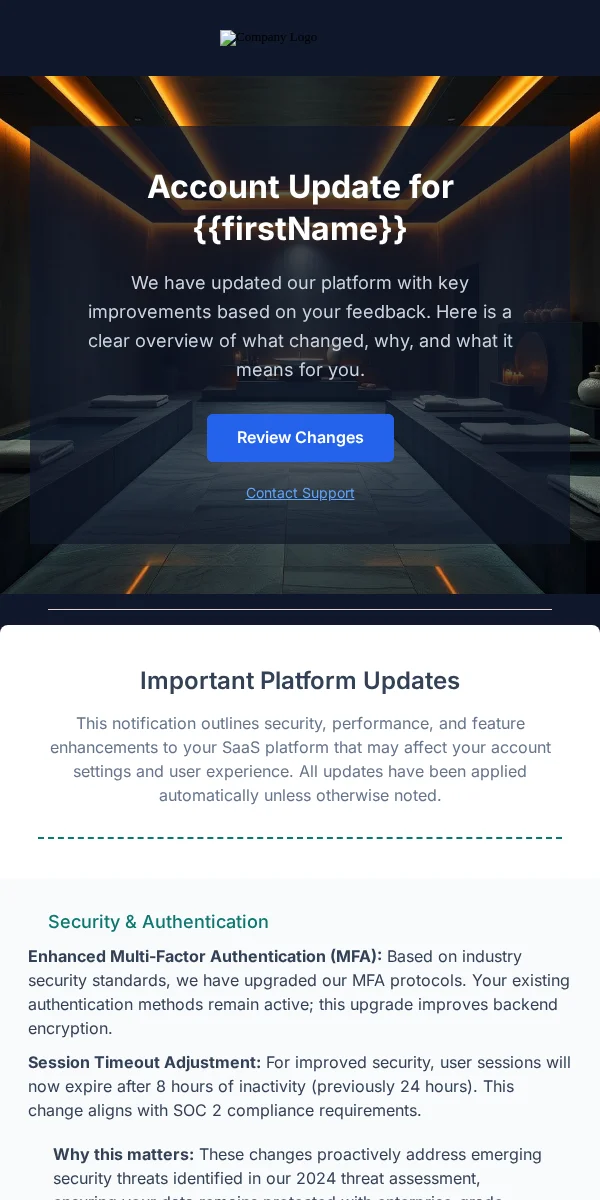 Account Update Email Template for Saas Software