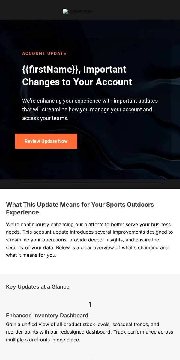 Account Update Email Template for Sports Outdoors