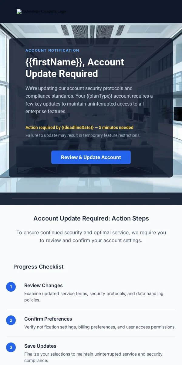 Account Update Email Template for Technology