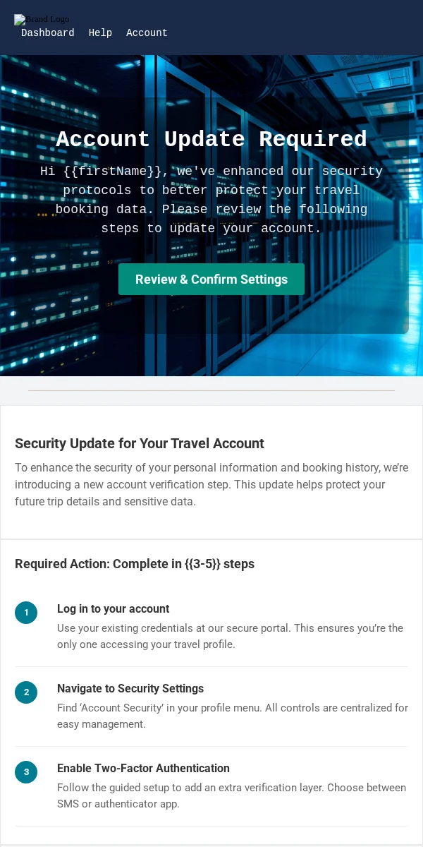 Account Update Email Template for Travel Hospitality