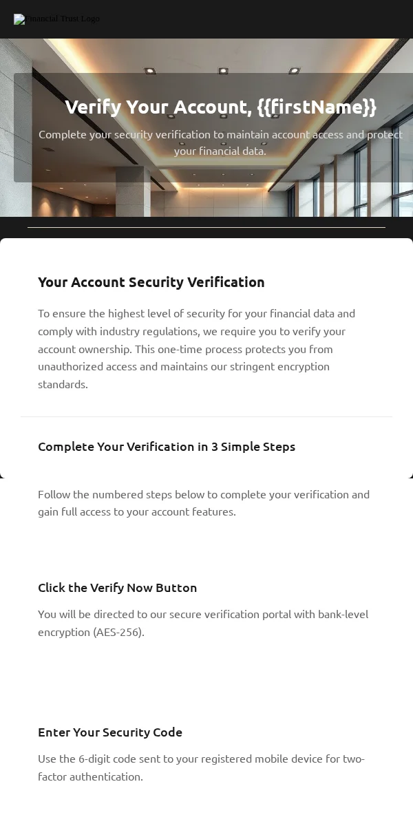 Account Verification Email Template for Finance Banking