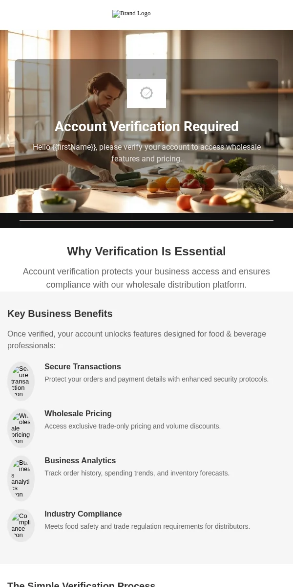 Account Verification Email Template for Food Beverage