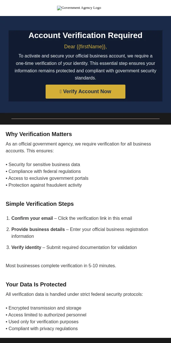 Account Verification Email Template for Government Public