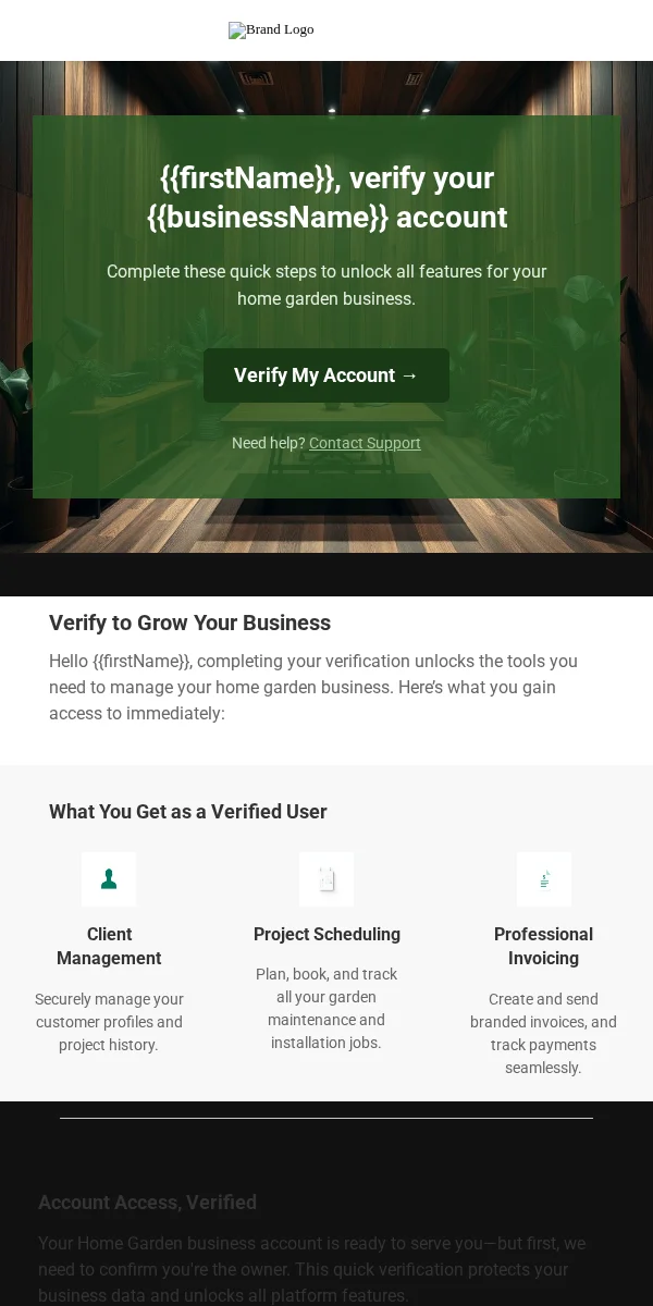 Account Verification Email Template for Home Garden