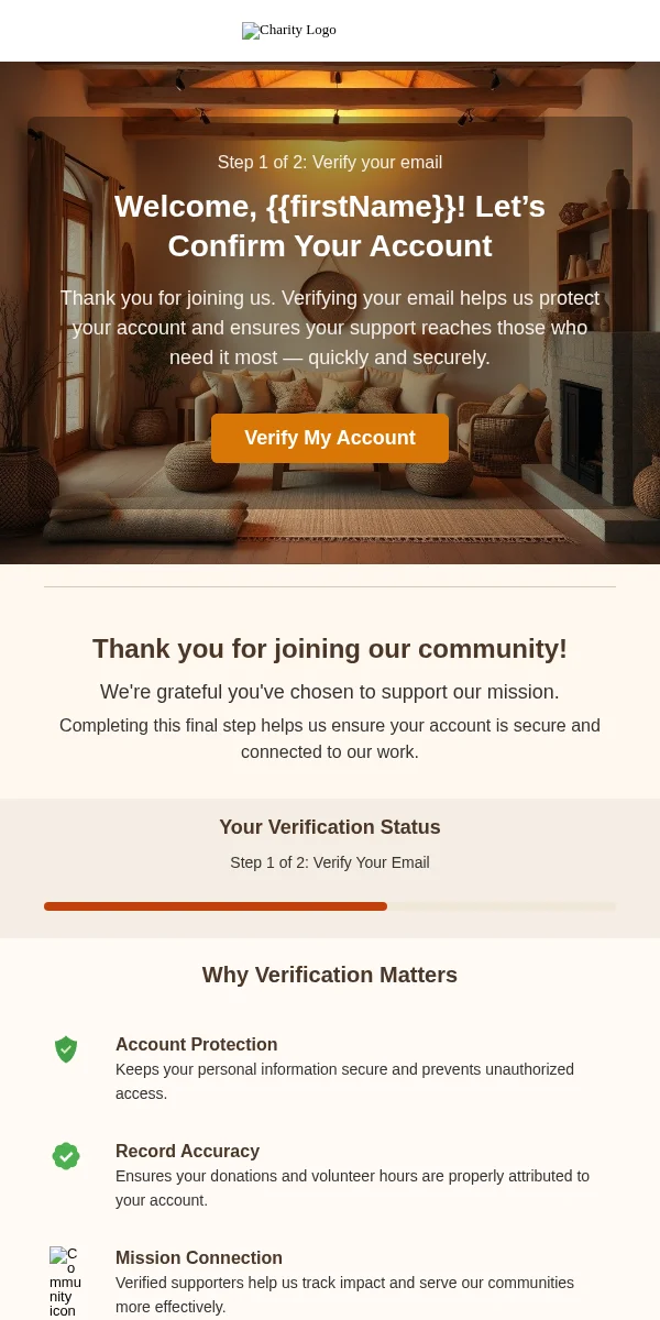 Account Verification Email Template for Nonprofit Charity