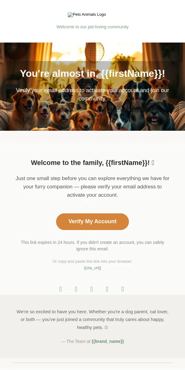Account Verification Email Template for Pets Animals
