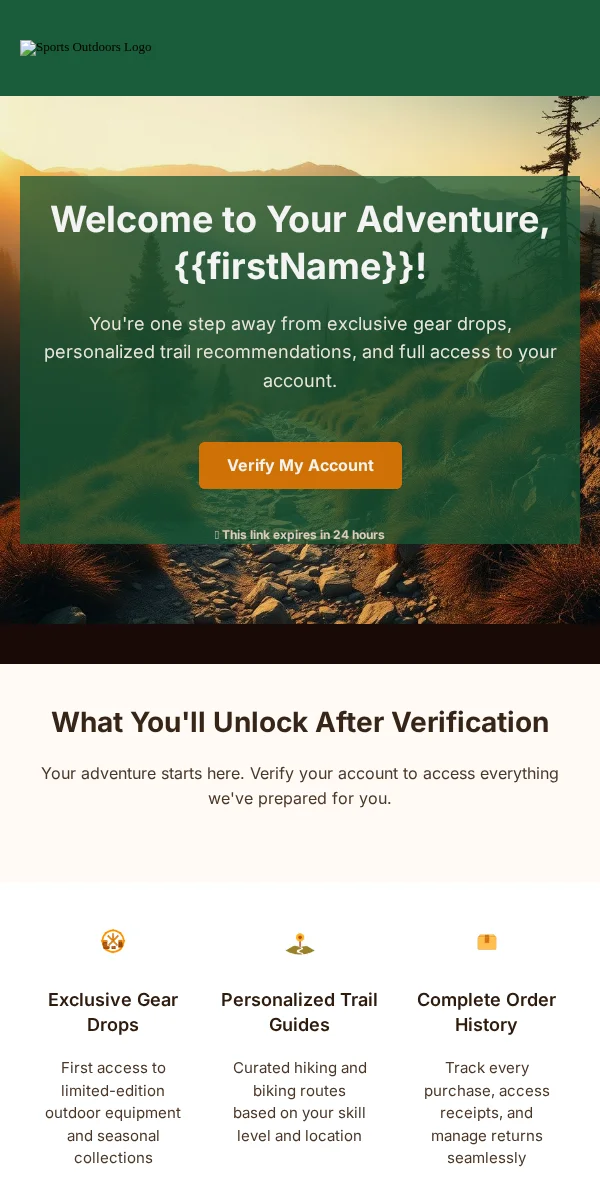 Account Verification Email Template for Sports Outdoors