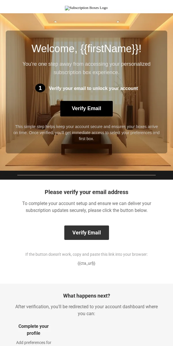 Account Verification Email Template for Subscription Boxes