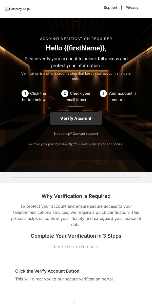 Account Verification Email Template for Telecommunications