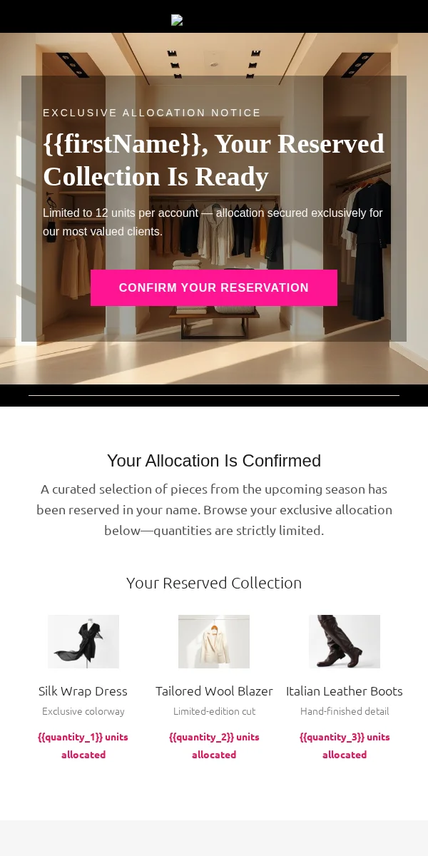 allocation notice email template for fashion brands