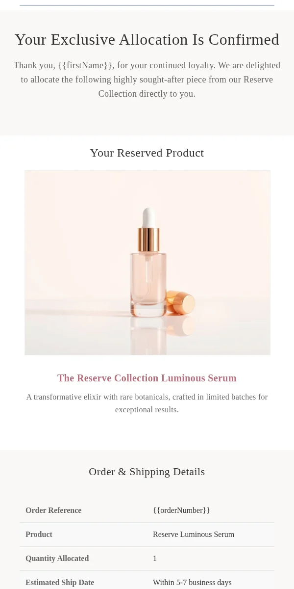 Allocation Notice Email Template for Beauty Cosmetics