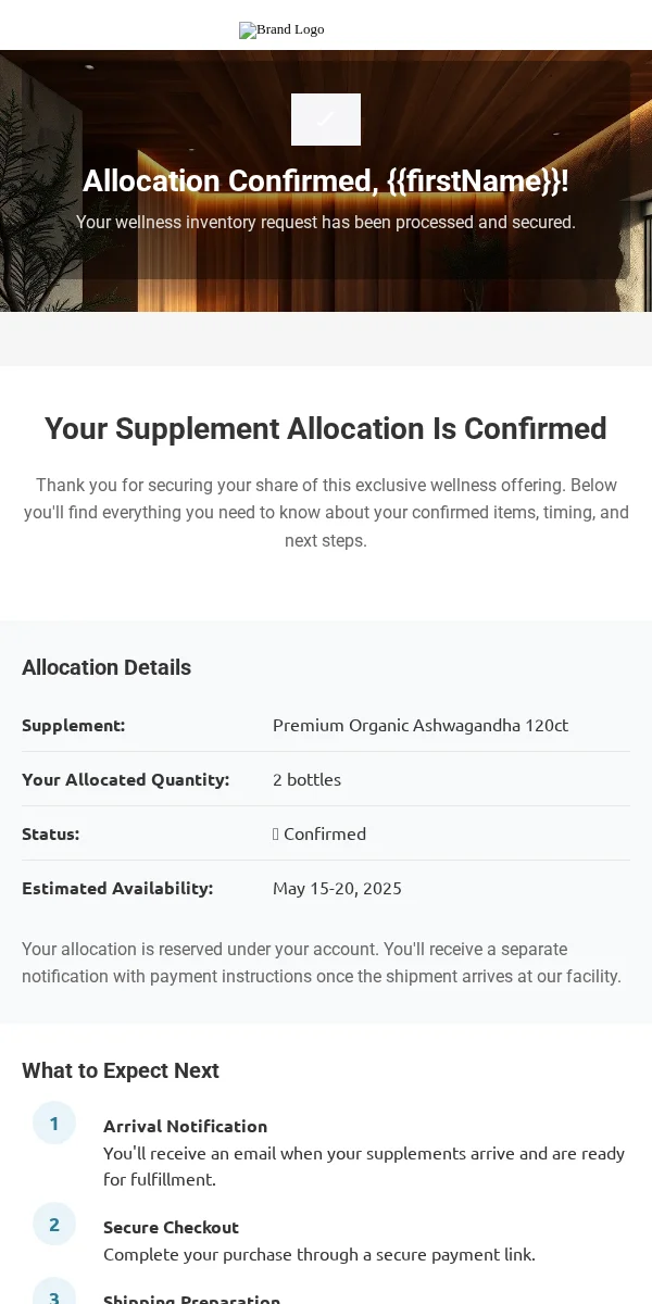 Allocation Notice Email Template for Health Wellness
