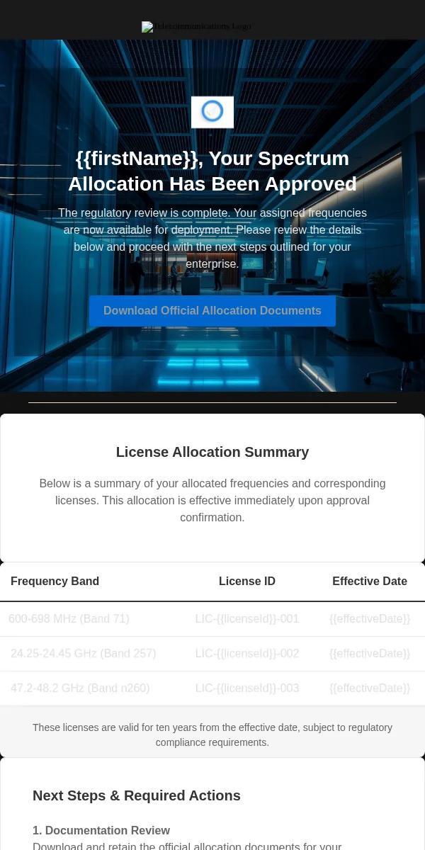 allocation notice email template for telecom