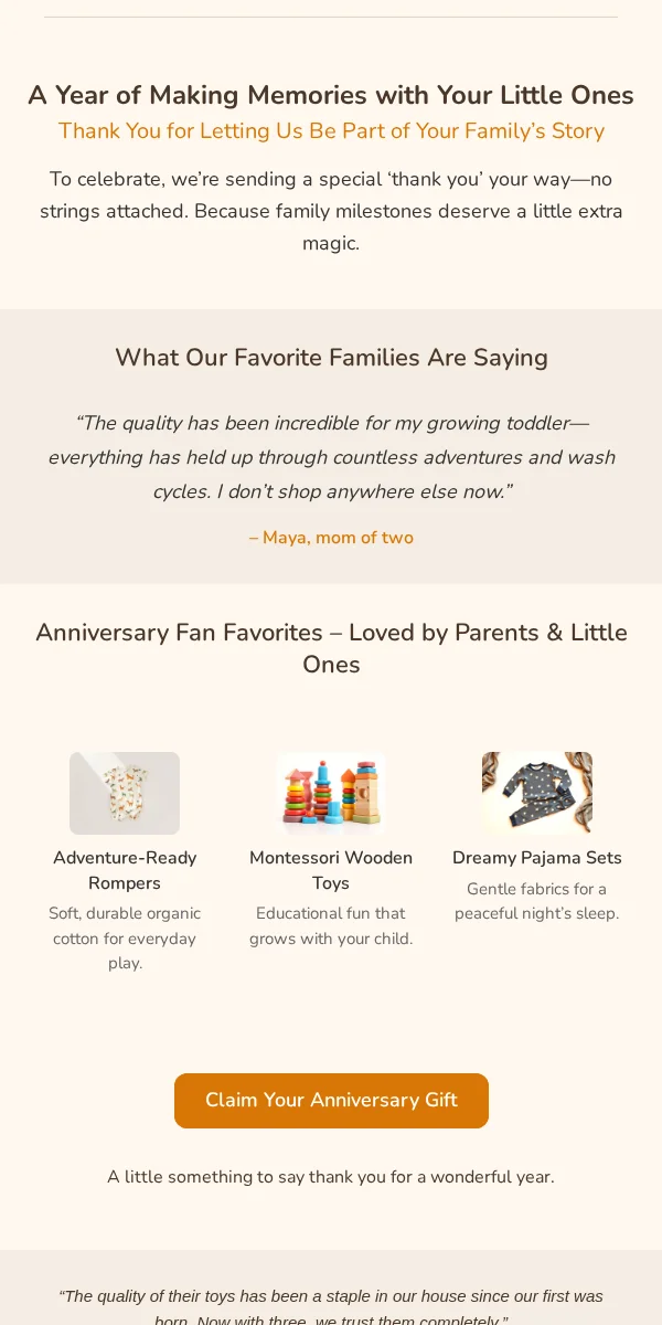 anniversary email template for baby & kids brands