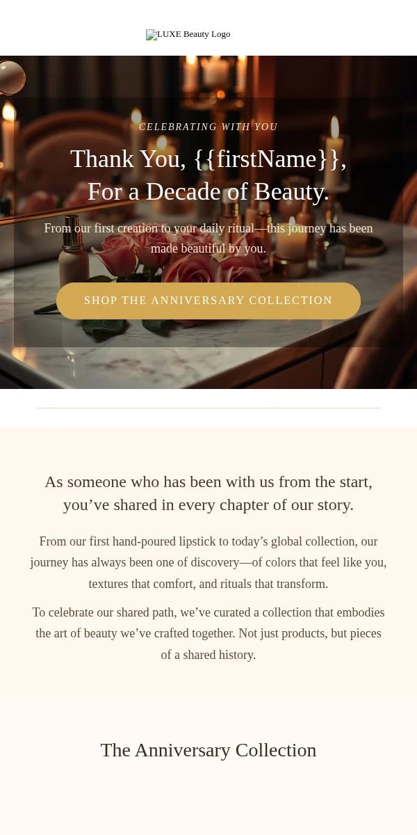 Anniversary Email Template for Beauty Cosmetics