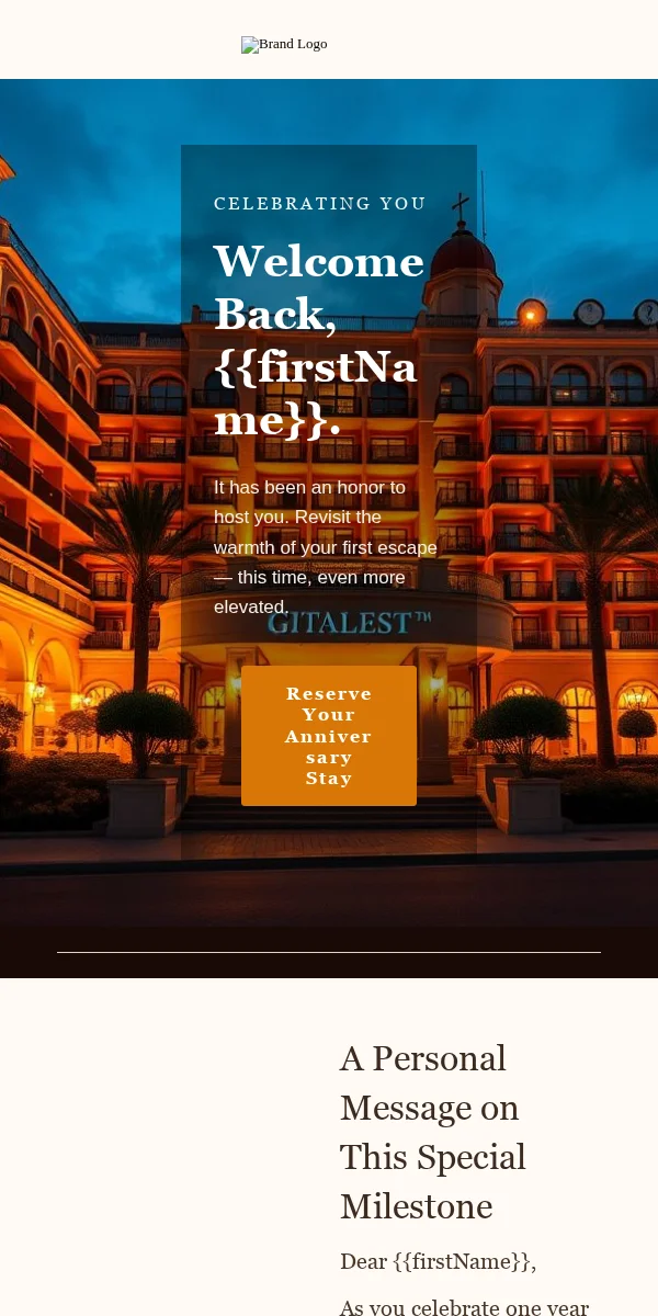 Anniversary Email Template for Travel Hospitality
