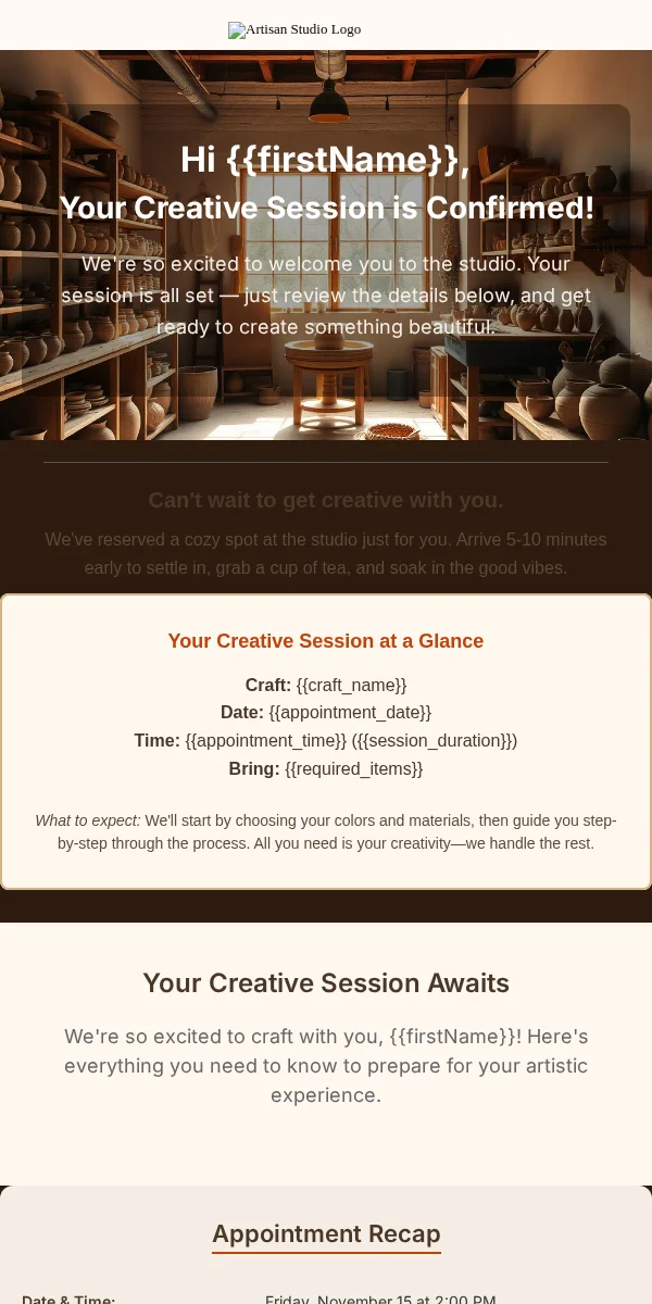 Appointment Reminder Email Template for Arts Crafts