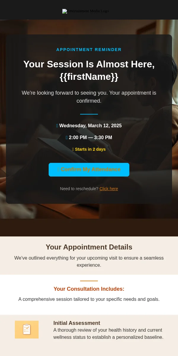 Appointment Reminder Email Template for Entertainment Media