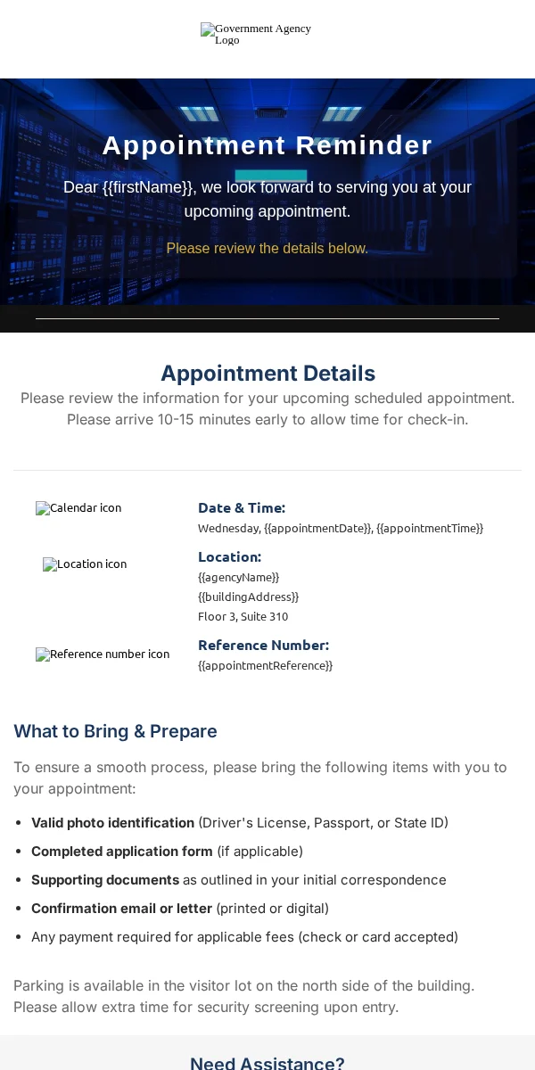 Appointment Reminder Email Template for Government Public