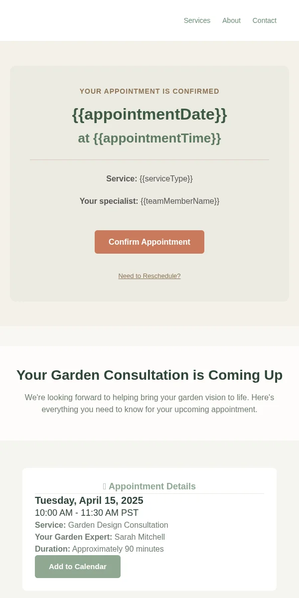 Appointment Reminder Email Template for Home Garden