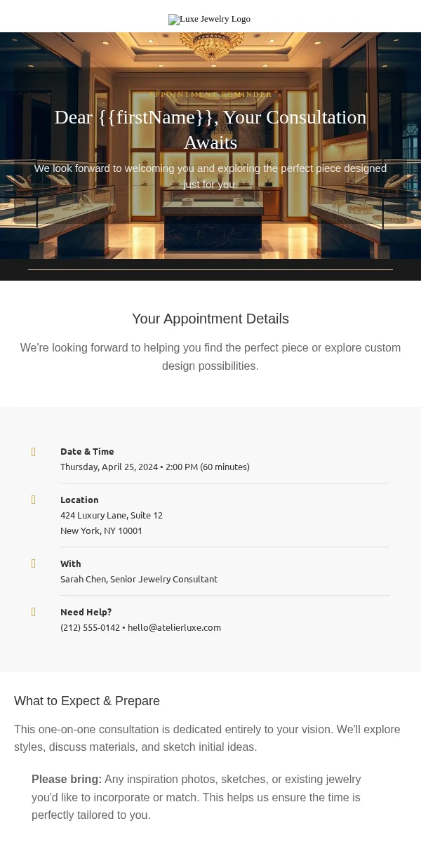 Appointment Reminder Email Template for Jewelry Accessories