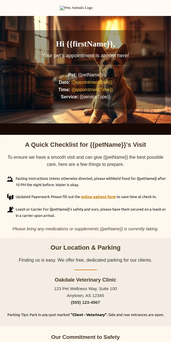 Appointment Reminder Email Template for Pets Animals