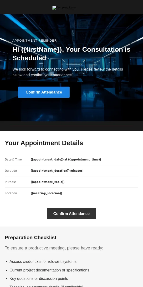 Appointment Reminder Email Template for Technology
