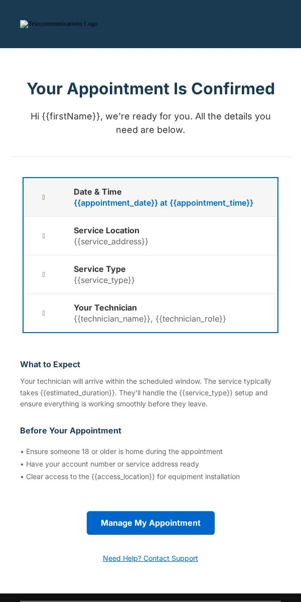 Appointment Reminder Email Template for Telecommunications