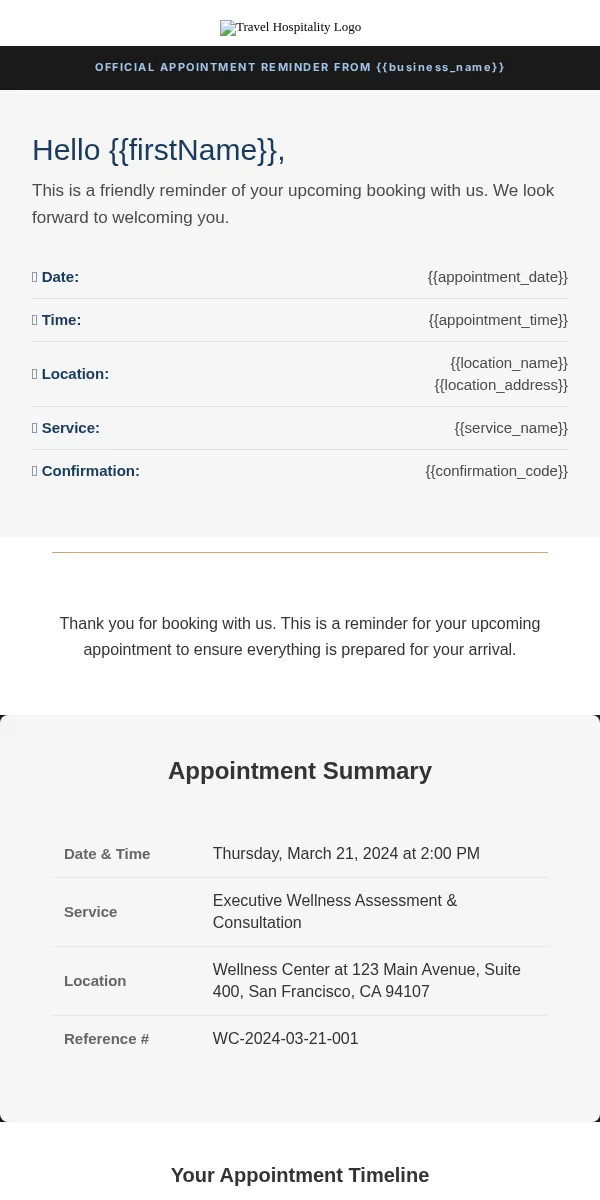 Appointment Reminder Email Template for Travel Hospitality