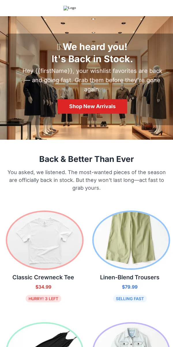 back in stock email template for fashion brands