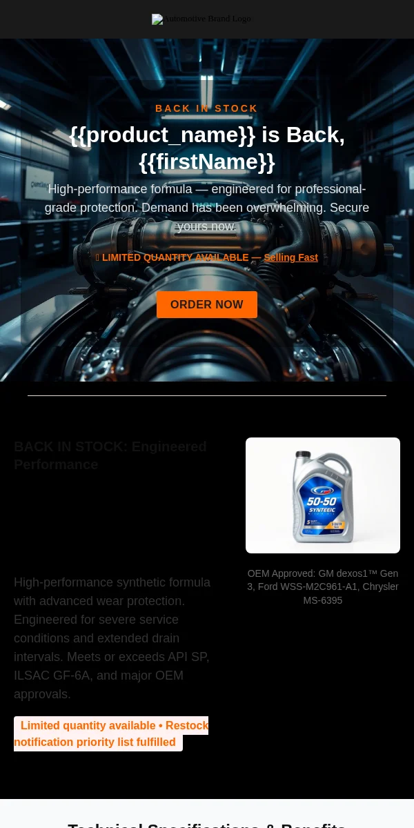 back in stock email template for automotive