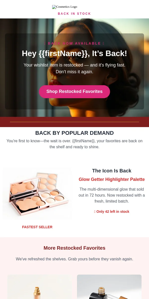 Back In Stock Email Template for Beauty Cosmetics