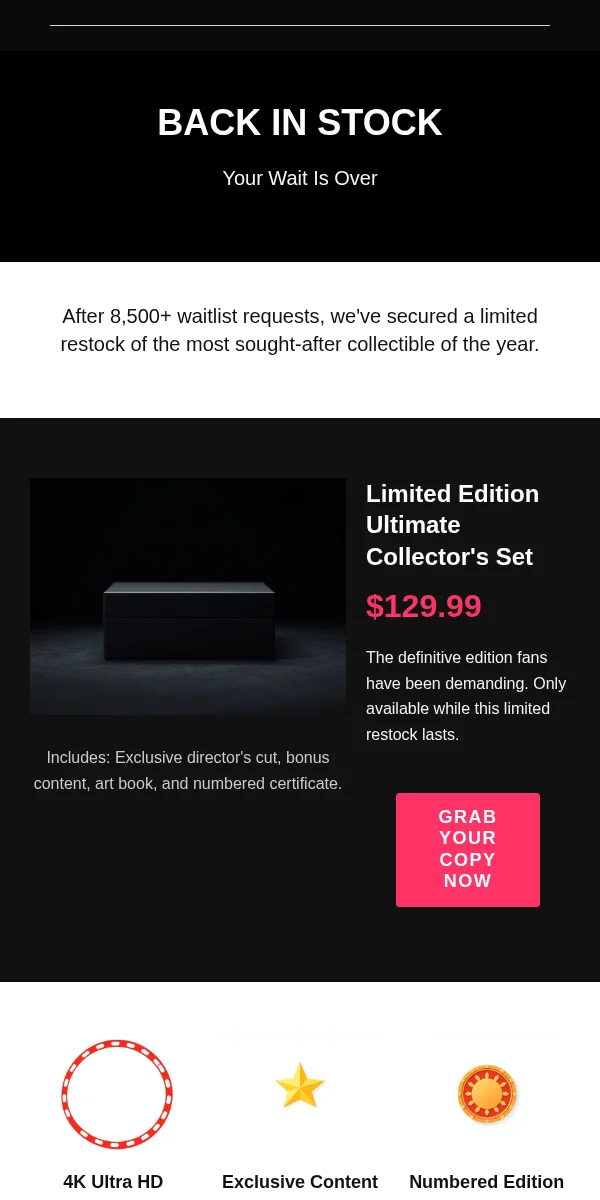 back in stock email template for entertainment
