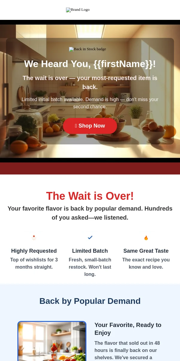 back in stock email template for restaurants